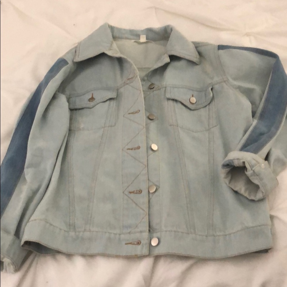 Honey Punch Denim Jacket with Contrast Sleeve